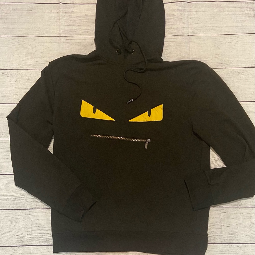 FENDI'S Men's Black Monster Eyes Sweatshirt Sweater Zip Mouth Sz Large